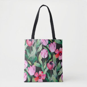 Bolsa Tote Belo padrão floral sem costura com aquarela