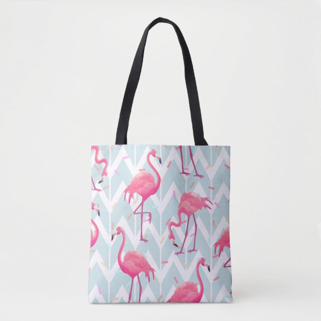 Bolsa Tote Belo padrão tropical sem costura com flam rosa (Frente)