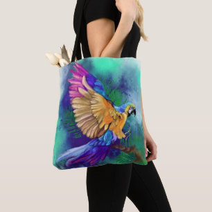 Bolsa Tote Belo Papagaio Colorido - Arte de Aquarela Migrada 