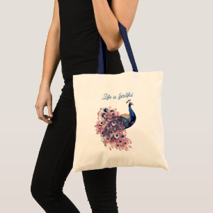 Bolsa Tote Belo Pavão Azul Rosa Azul-Marinho
