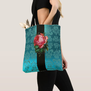 BOLSA TOTE BELO PINCO ROSE TEAL AQUA BLUE BLUE NEGRO DAMASK