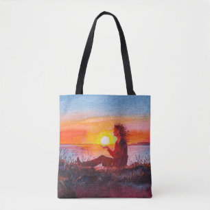 Bolsa Tote Belo pôr do sol do oceano. Retrato da jovem como