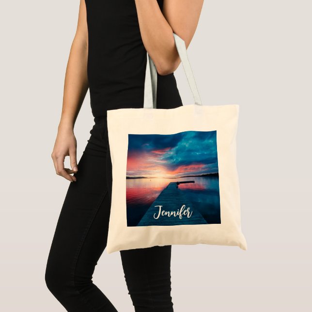 Bolsa Tote Belo pôr do sol em um lago calmo (Frente (produto))