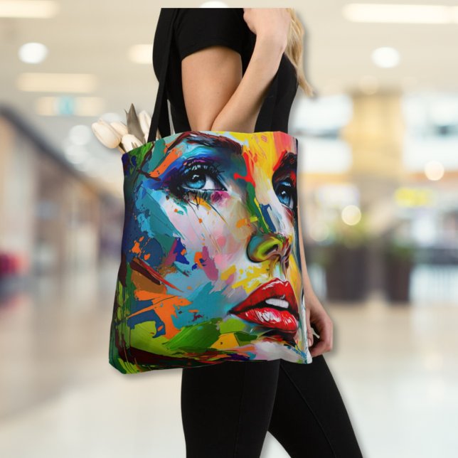 Bolsa Tote Belo Retrato Artístico Pintado (Bold Beauty Bright Colors All-Over Printed Tote Bag)