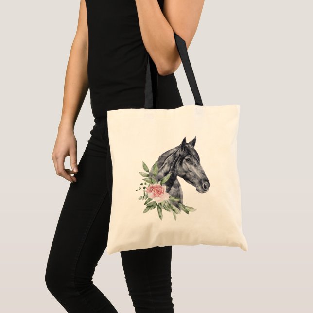 Bolsa Tote Belo Retrato de Cabeça de Cavalo Aquarela (Frente (produto))