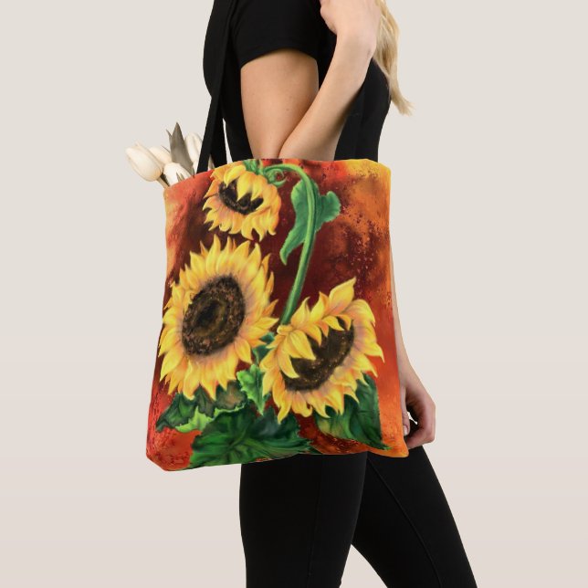 Bolsa Tote Belo Saco de Toalhas de Três Girassóis - Pintura (Close Up)