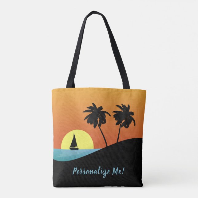 Bolsa Tote Belo Sunset de veleiro em Ilha Tropical (Verso)