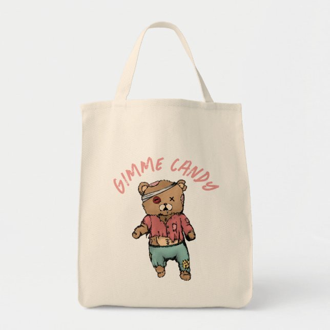 Bolsa Tote Belo Urso Rosa Zombie Gimme Candy Halloween (Frente)