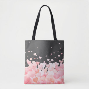Bolsa Tote Belos Corações Rosa em Cinzas Escuras
