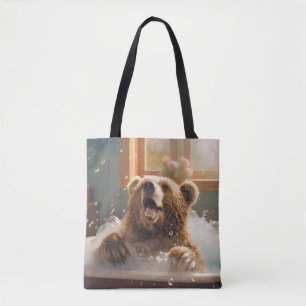Bolsa Tote Belzzle Bear Animal Diversão Bath Tub Feliz Hora d