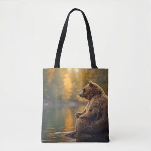 Bolsa Tote Belzzle Bear Animal Diversão Lago Pesca Tempo Feli