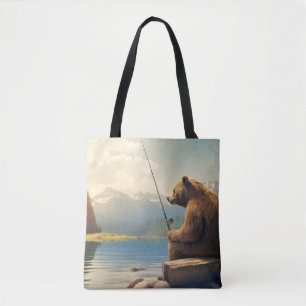 Bolsa Tote Belzzle Bear Animal Diversão Lago Pesca Tempo Feli