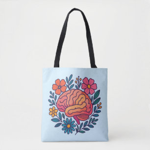 Bolsa Tote Bem-Estar Mental Cérebro Florido