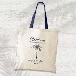 Bolsa Tote Bem-vindo ao Casamento da Palmeira Tropical Azul-M