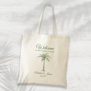 Bolsa Tote Bem-vindo ao Casamento da Palmeira Tropical Verde