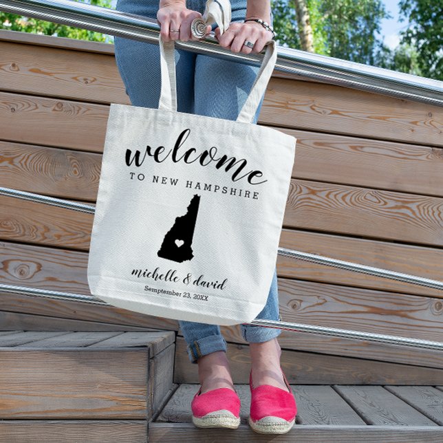 Bolsa Tote Bem-vindo ao New Hampshire State Silhouette Weddin (Criador carregado)