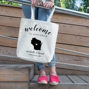 Bolsa Tote Bem-vindo ao Wisconsin  Casamento Estadual Silhoue