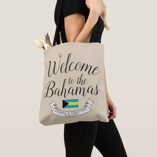 Bolsa Tote Bem-vindo às Bahamas | Personalização de Casamento (Close Up)