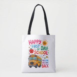 Bolsa Tote Bem-vindo de Volta à Escola Feliz Primeiro Dia Pro