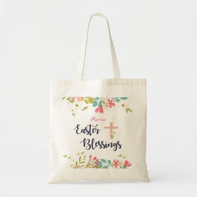 Bolsa Tote Bênçãos de páscoa das flores de Cristo risen (Frente)