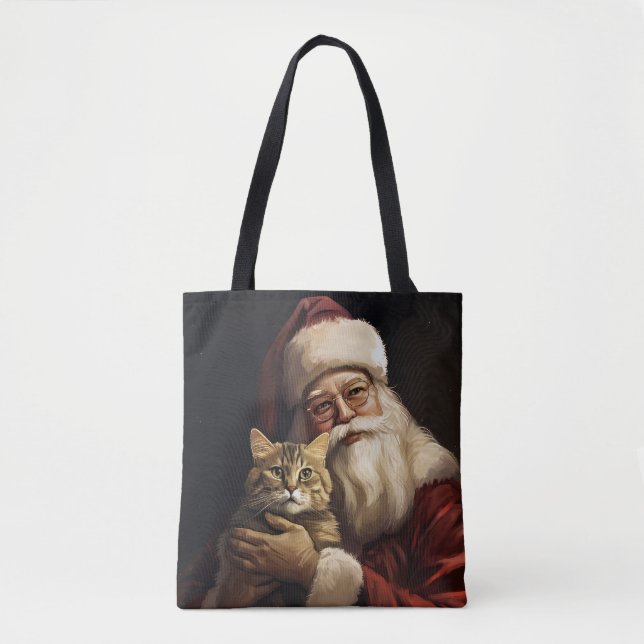 Bolsa Tote Bengala Cat com Papai Noel Natal Festivo (Frente)