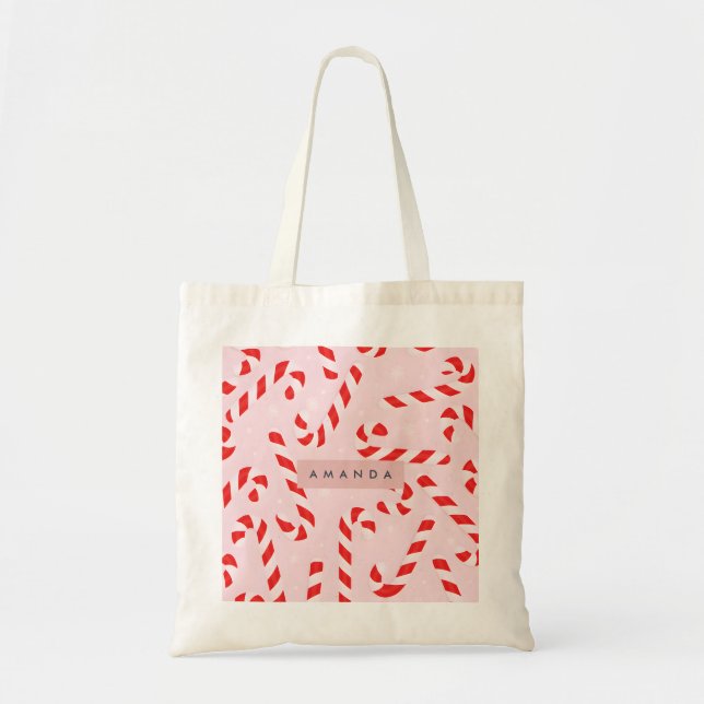 Bolsa Tote Bengalas de Natal Personalizadas (Frente)