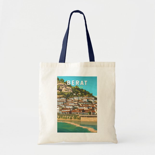 Bolsa Tote Berat Albânia Viagem Art Vintage (Frente)