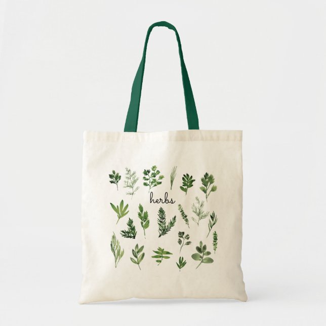 Bolsa Tote Berços De Aquarelas Grocery Reutilizável Verde De  (Frente)