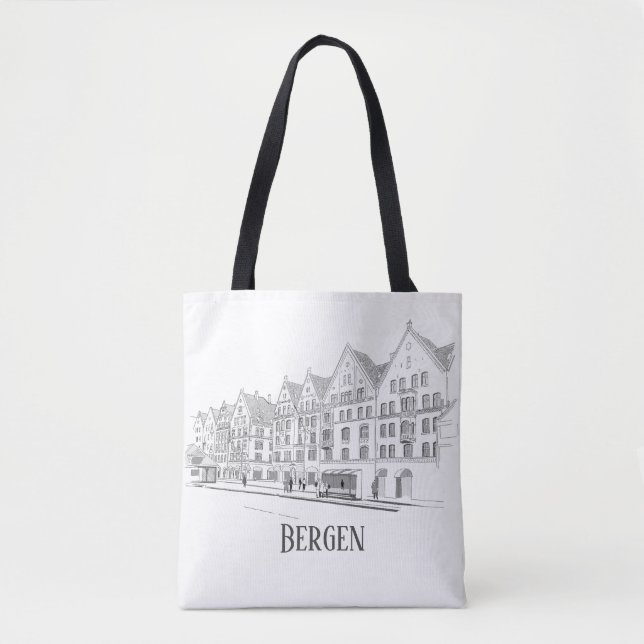 Bolsa Tote Bergen Norway Belo Desenho Da Linha Streetscape (Frente)