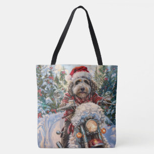 Bolsa Tote Bernedoodle Dog Andando na Motocicleta Natal