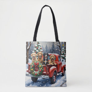 Bolsa Tote Bernedoodle Natal Caminhão Vermelho Feriado