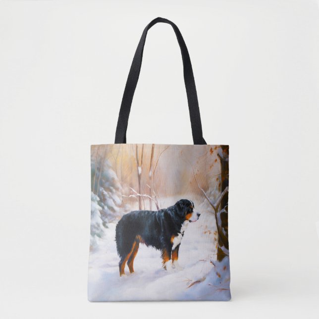 Bolsa Tote Bernese Mountain Deixe-o nevar no Natal (Frente)