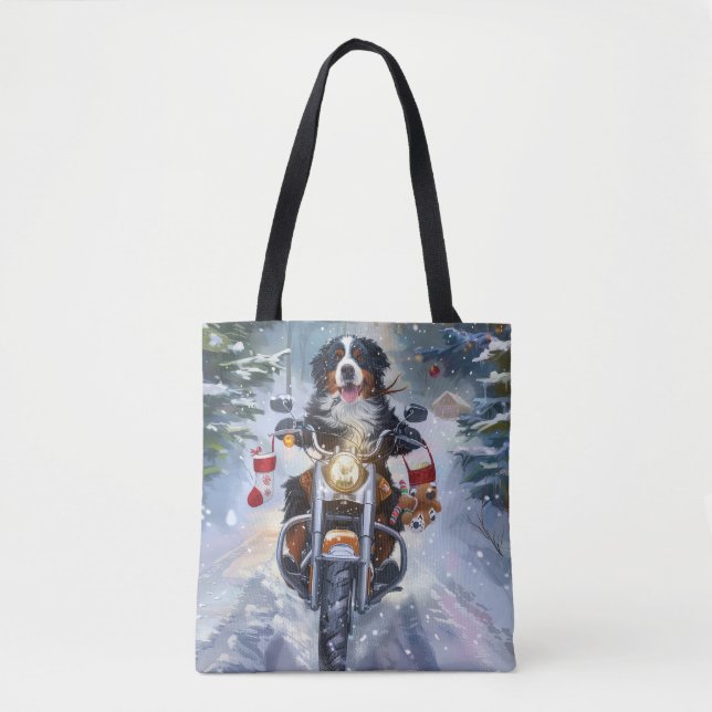 Bolsa Tote Bernese Mountain Dog no natal (Frente)