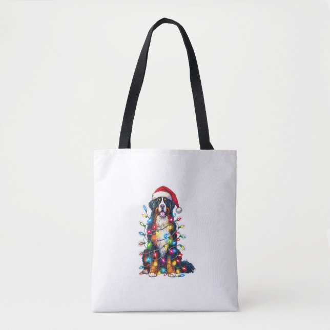 Bolsa Tote Bernese Mountain Dog x Luzes de Natal (Frente)