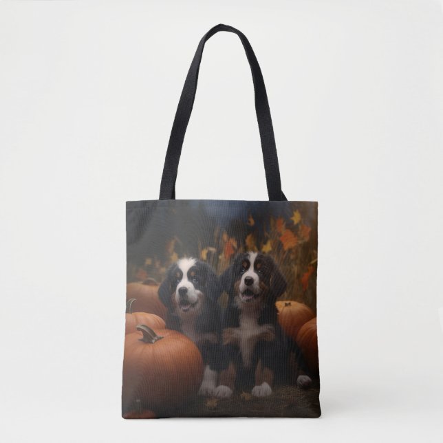 Bolsa Tote Bernese Mountain Puppy Autumn Delight Pumpkin (Frente)
