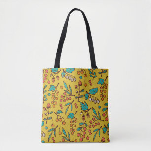 Bolsa Tote Berries em galhos, padrão natural sem costura.