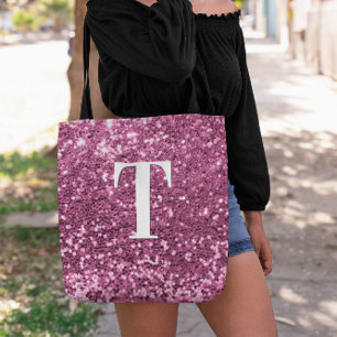 Bolsa Tote Berry Pink Faux Glitter Bokeh Sparkles Monograma