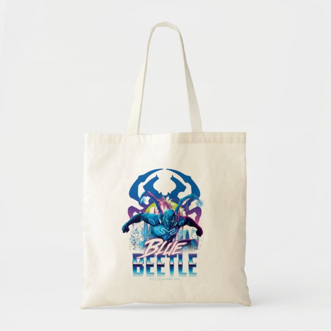Bolsa Tote Besouro Azul Retrowave City Sunset (Frente)