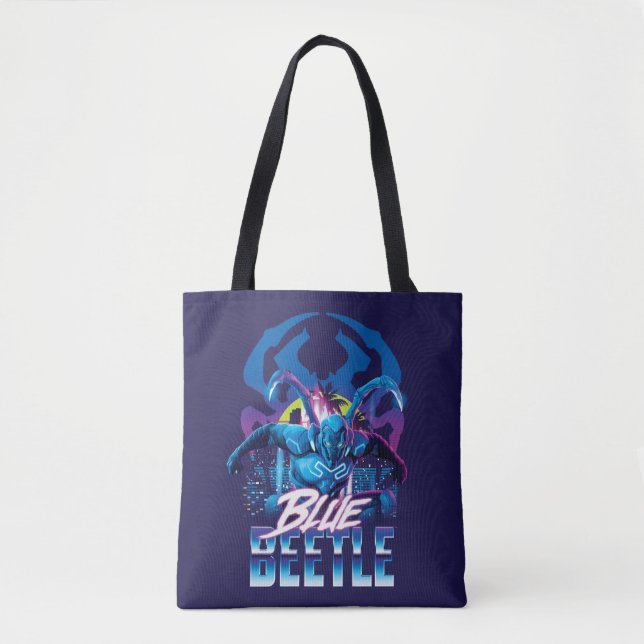 Bolsa Tote Besouro Azul Retrowave City Sunset (Frente)