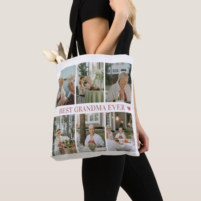 Bolsa Tote Best Grandma Ever Photo Collage – Gift with Hearts (Close Up)