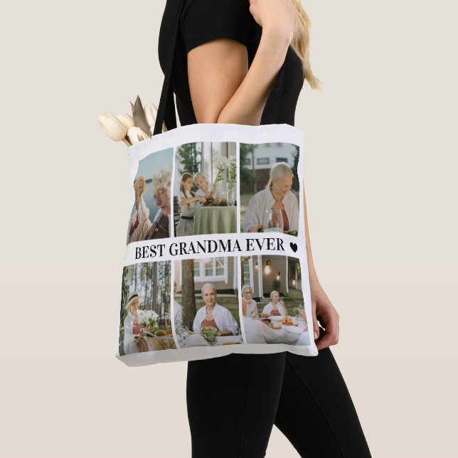 Bolsa Tote Best Grandma Ever Photo Collage – Gift with Hearts (Close Up)
