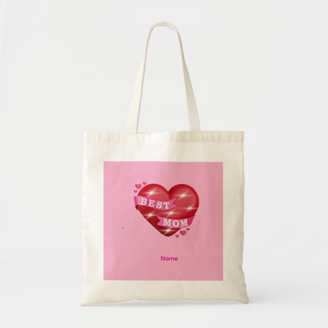 Bolsa Tote Best Mom 3D Glossy Red Heart Mother's Day Gif (Frente)