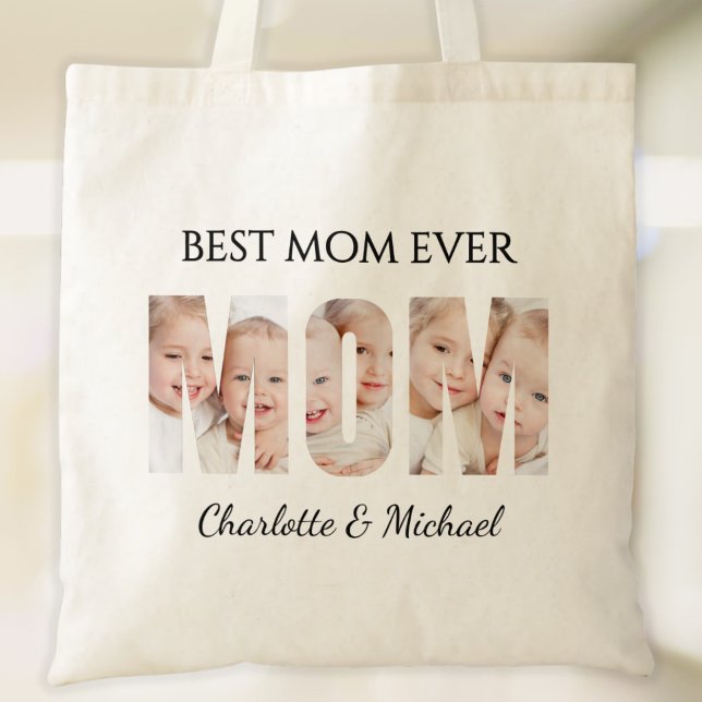 Bolsa Tote Best Mom Ever 3 Photos Cutout Letters (Criador carregado)