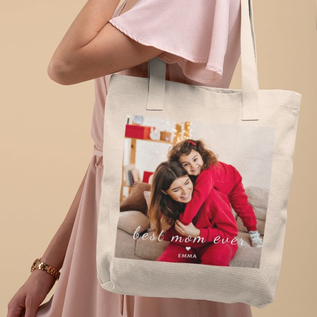 Bolsa Tote Best Mom Ever l Custom Photo & Text Typography (Criador carregado)