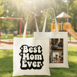 Bolsa Tote Best Mom Ever Retro Groovy 4 Photo Collage