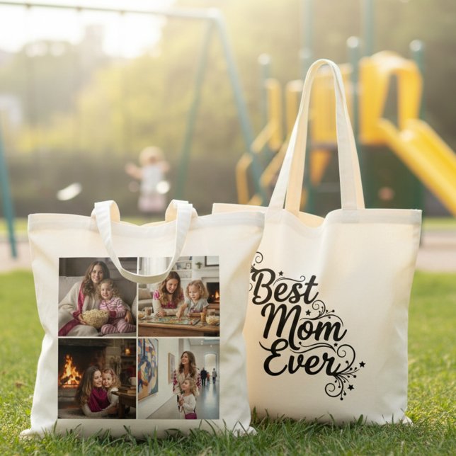 Bolsa Tote Best Mom Ever Sparkling Star 4 Photo Collage (Criador carregado)
