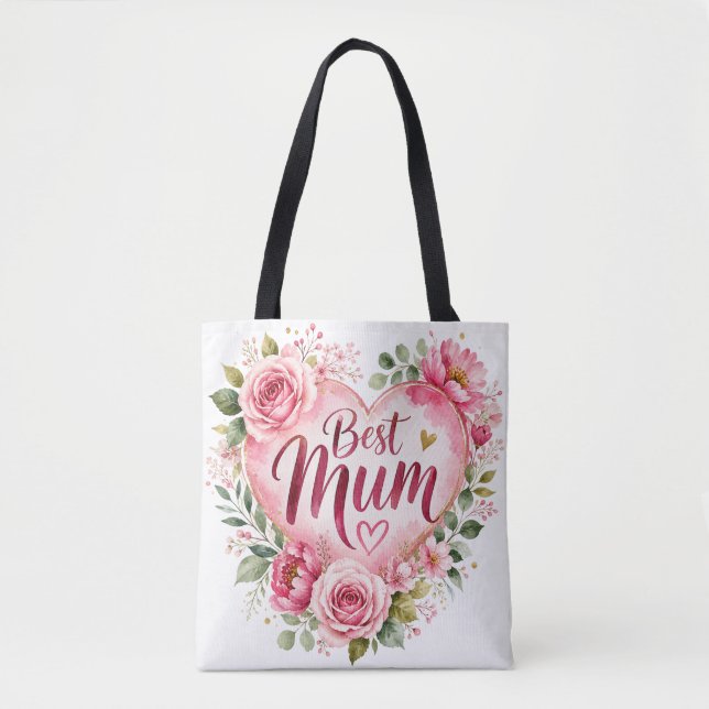 Bolsa Tote Best Mum Aquarell Blumenherz Design (Frente)