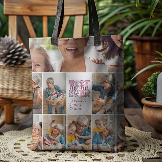 Bolsa Tote Best Nonna Ever Floral 10 Photo Collage (Criador carregado)