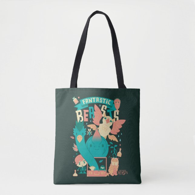 Bolsa Tote Bestas Fantásticas De Cartoon Com Newt Scamander (Frente)