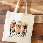 Bolsa Tote Besties Pet Simple Modern Reproduzir Três Fotos<br><div class="desc">Esta design simples e moderna é composta por uma tipografia moderna e simples de escrita lúdica. Adicione fotos personalizadas do seu gato,  cão ou pássaros de estimação.</div>